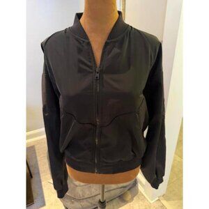 Alo Black Reinvention Mixed Media Cropped Bomber Jacket sz S